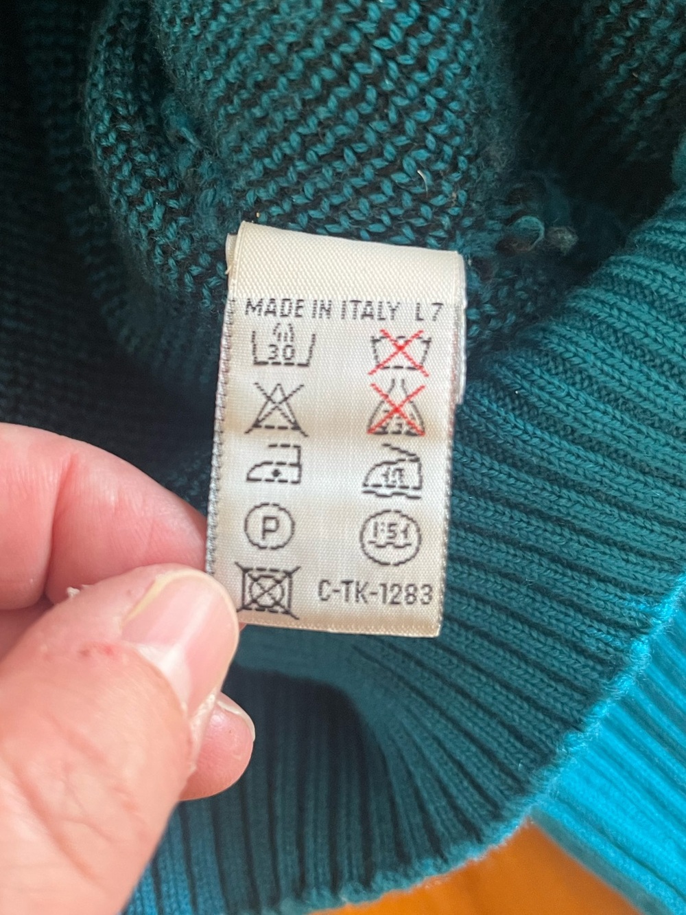 Vintage I Blues Italian Wool Teal with Black Pattern Dolman Drop Sleeve Sweater - Picture 4 of 12